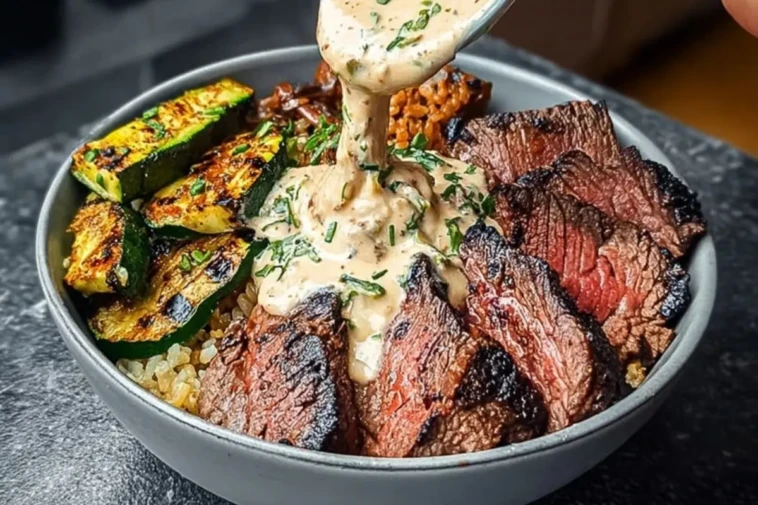 Grilled Steak Bowl with Creamy Sauce & Grilled Zucchini 1