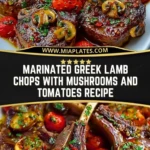 Marinated Greek Lamb Chops with Mushrooms and Tomatoes Recipe Pin 1