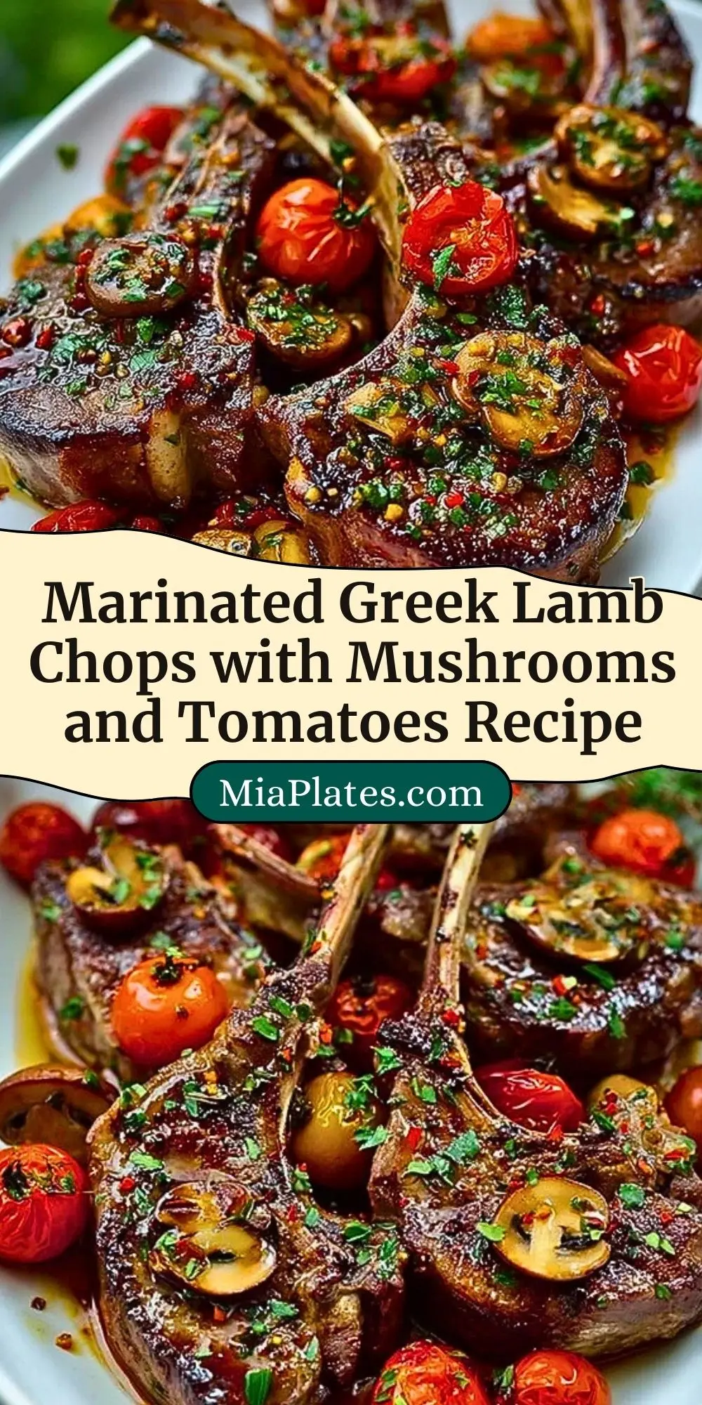Marinated Greek Lamb Chops with Mushrooms and Tomatoes Recipe Pin 2