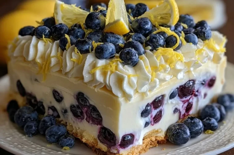 No-Bake Lemon dazzling Blueberry cream Cake 1