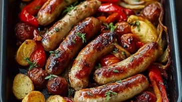 One-Pan Roasted Sausages with Peppers & Potatoes