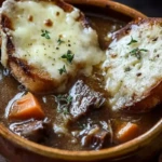 Rich French Onion Soup with Tender Short Ribs & Gruyère Bread