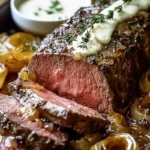 Roasted Beef Tenderloin with French Onions and Horseradish Sauce 1