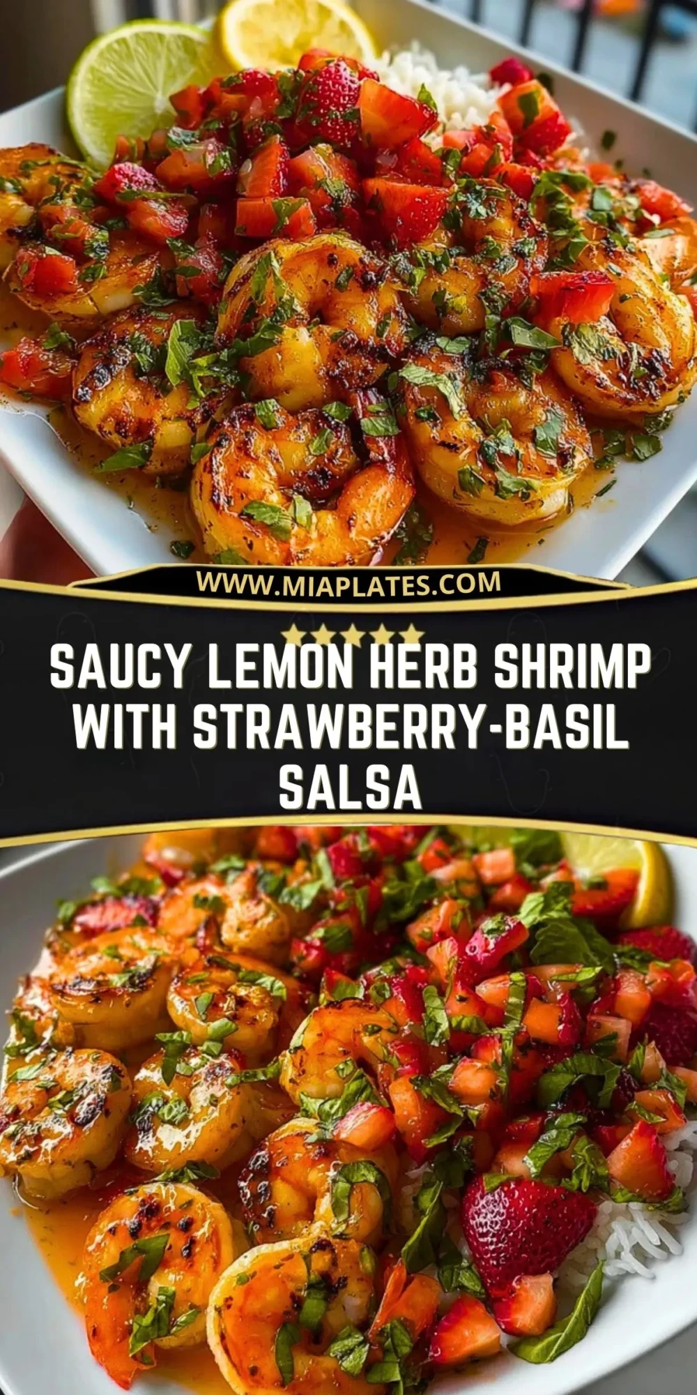 Saucy Lemon Herb Shrimp with Strawberry-Basil Salsa Pin 1