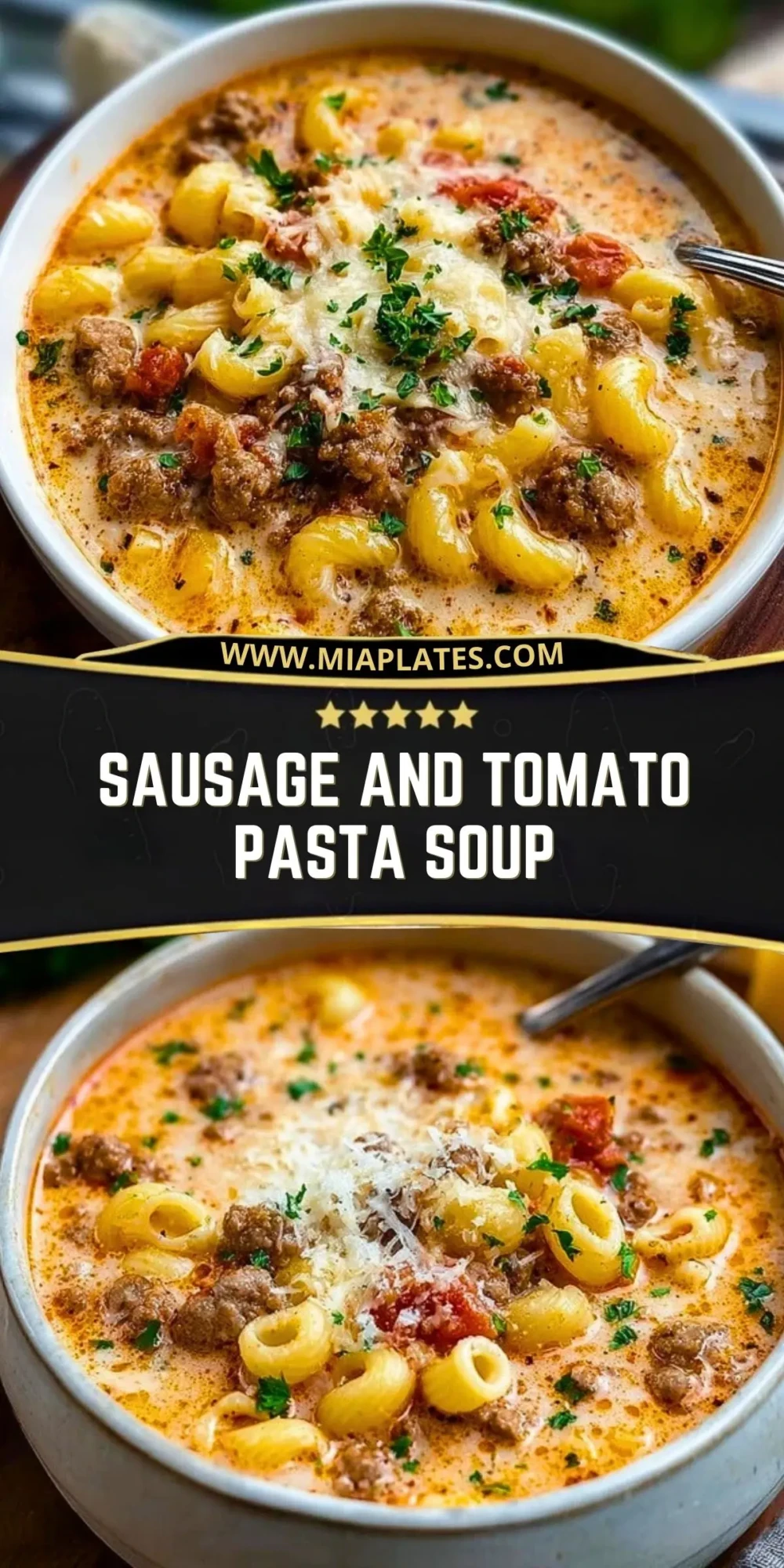 Sausage and Tomato Pasta Soup Pin 1