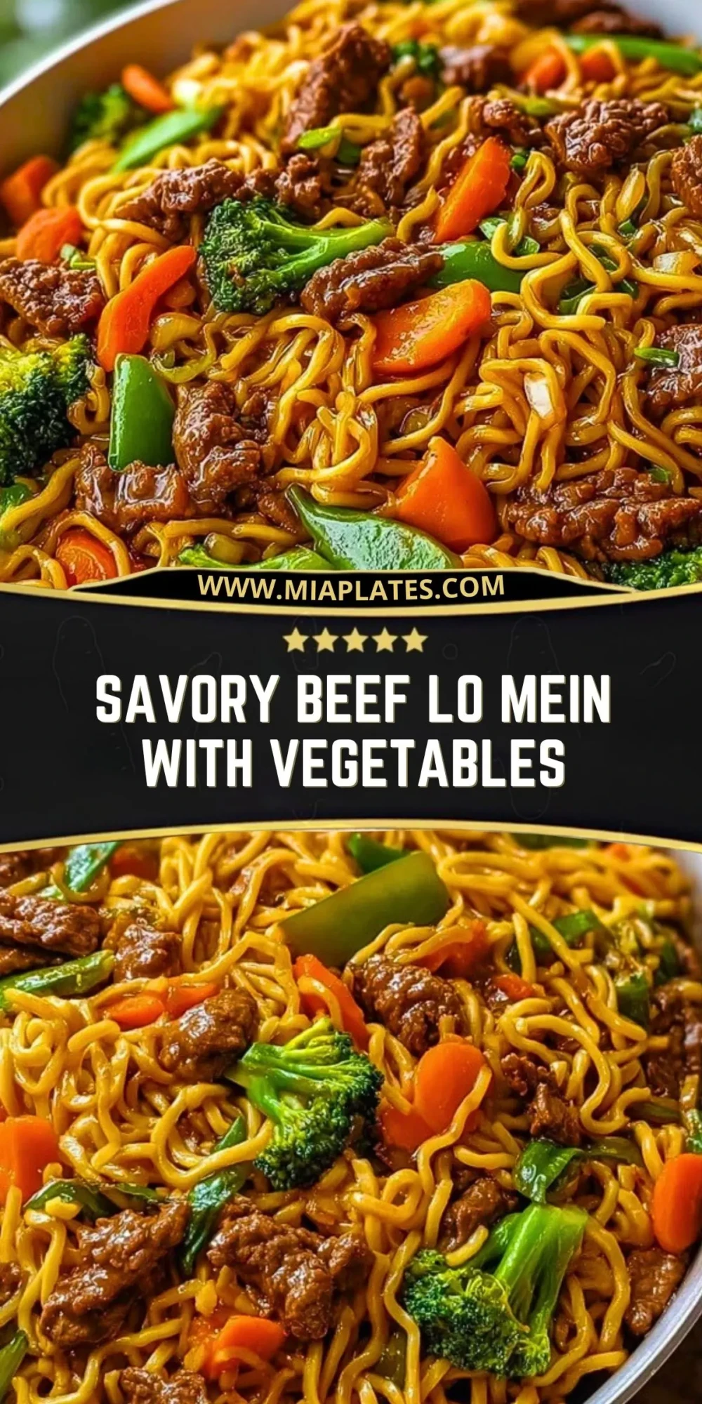 Savory Beef Lo Mein with Vegetables Pin 1