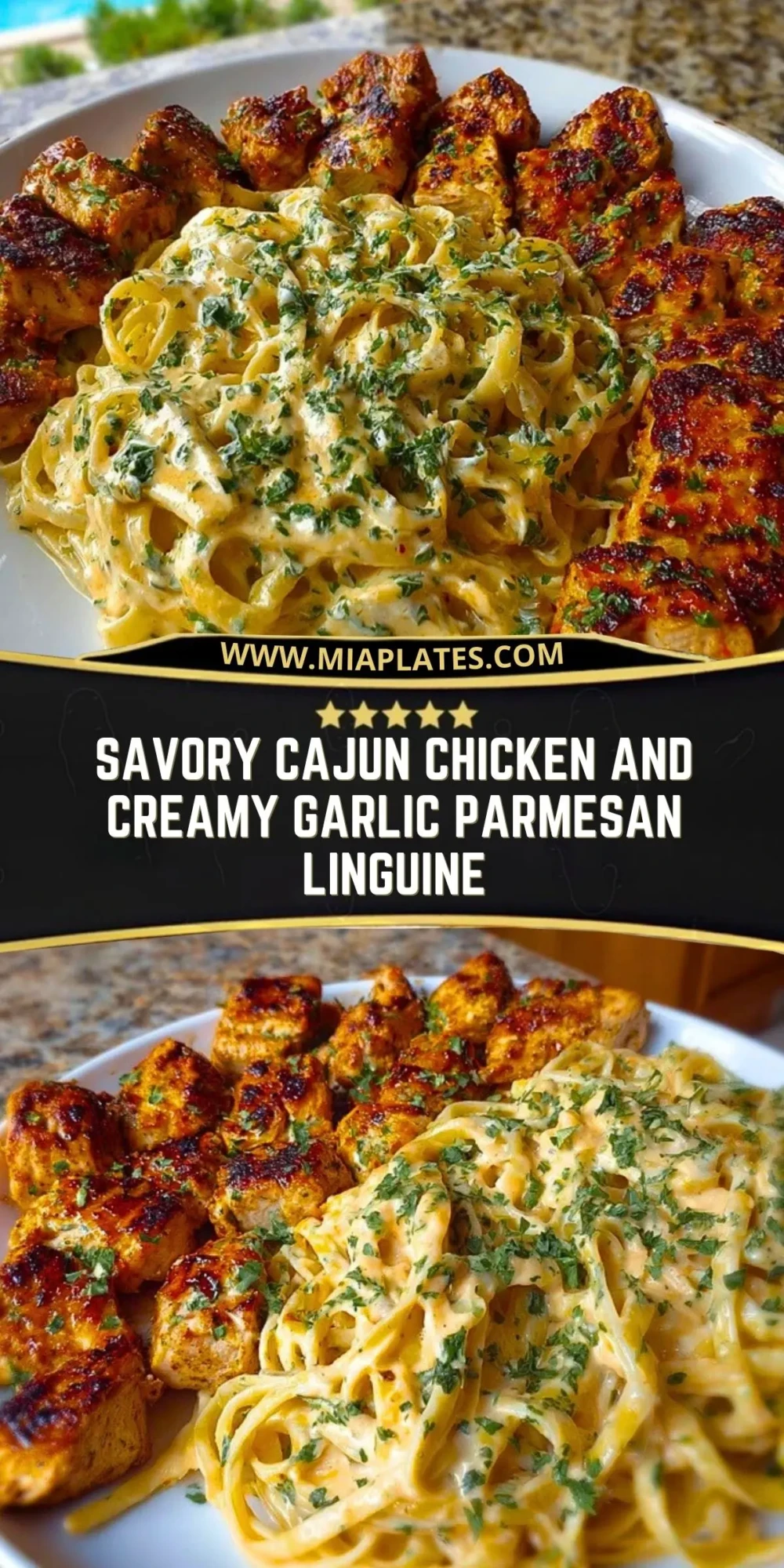 Savory Cajun Chicken and Creamy Garlic Parmesan Linguine Pin 1