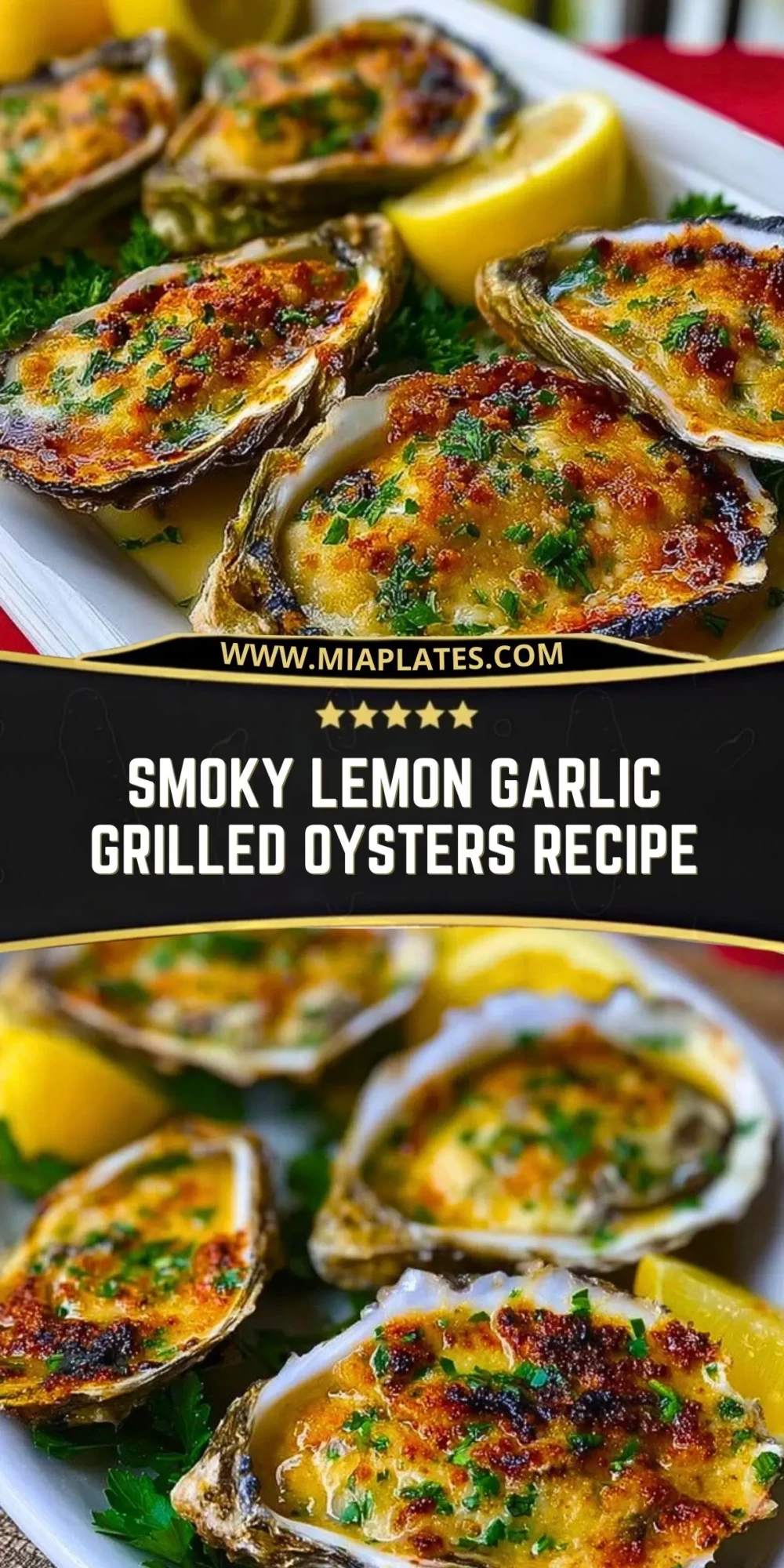 Smoky Lemon Garlic Grilled Oysters Recipe Pin 1