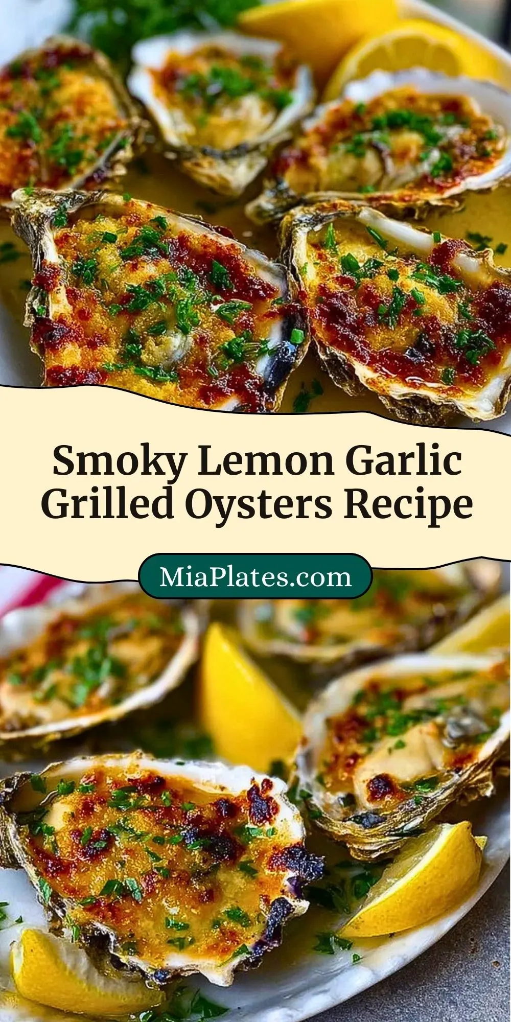 Smoky Lemon Garlic Grilled Oysters Recipe Pin 2