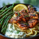 Smoky Paprika Chicken Alfredo with Lemon Feta Whip & Charred Green Beans 1