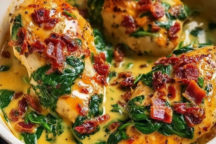 Smothered Baked Chicken with Creamed Spinach and Sun-Dried Tomatoes Recipe