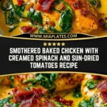 Smothered Baked Chicken with Creamed Spinach and Sun-Dried Tomatoes Recipe Pin 1