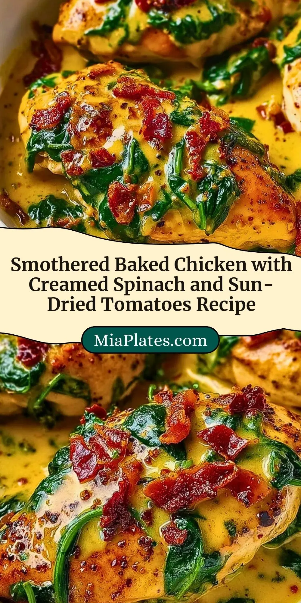 Smothered Baked Chicken with Creamed Spinach and Sun-Dried Tomatoes Recipe Pin 2