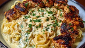 Spicy Cheesy Garlic Butter Chicken with Linguine in Four-Cheese Sauce 1