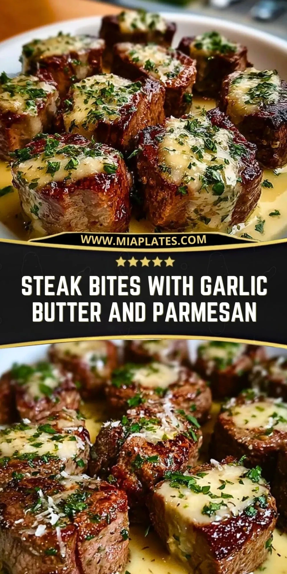 Steak Bites with Garlic Butter and Parmesan Pin 1
