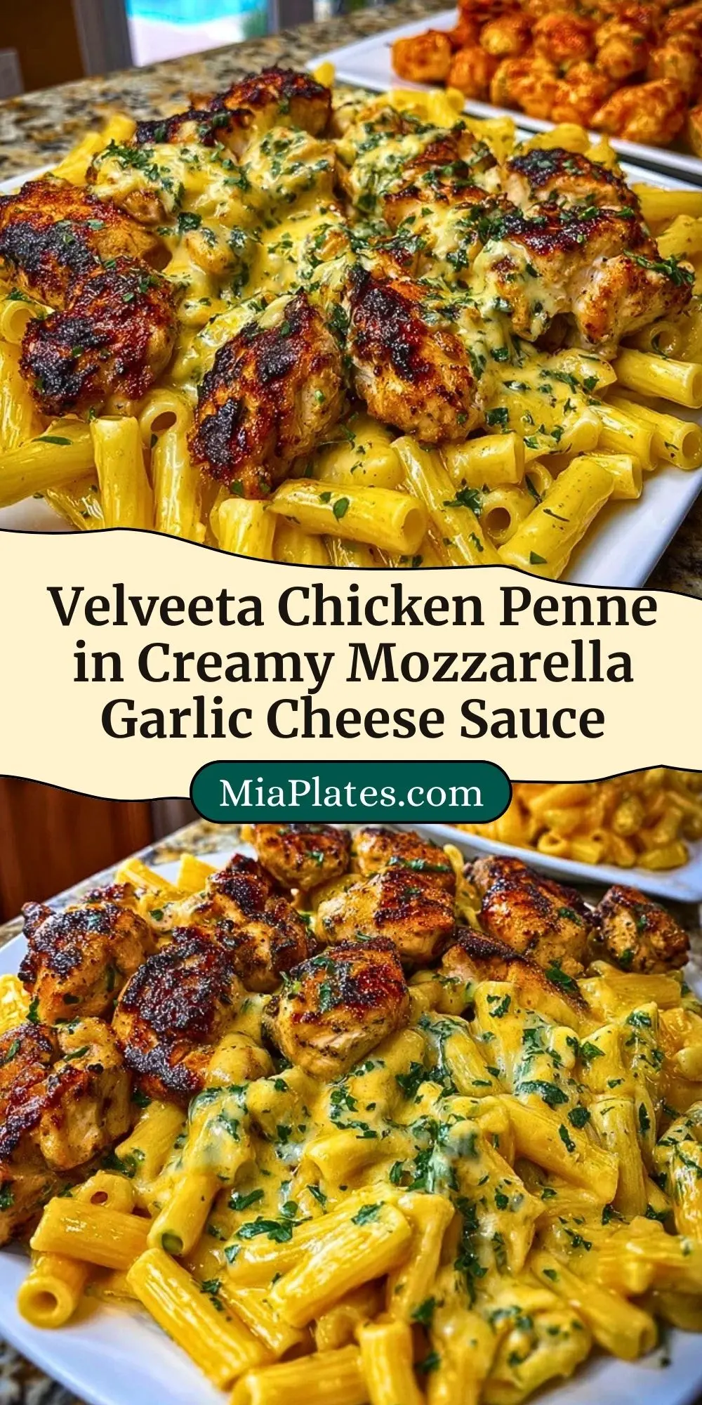 Velveeta Chicken Penne in Creamy Mozzarella Garlic Cheese Sauce Pin 2