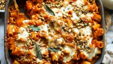 Cheesy Pasta Bake with Pumpkin-Tomato Sauce