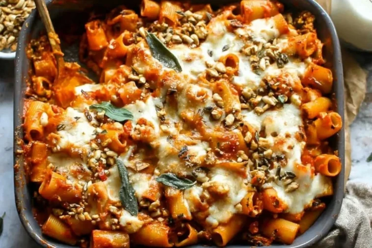Cheesy Pasta Bake with Pumpkin-Tomato Sauce