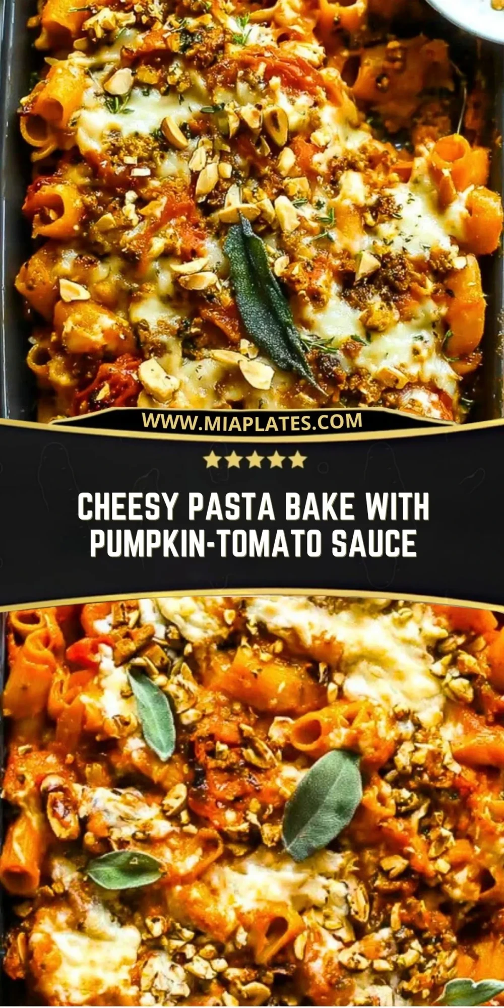 Cheesy Pasta Bake with Pumpkin-Tomato Sauce Pin 1