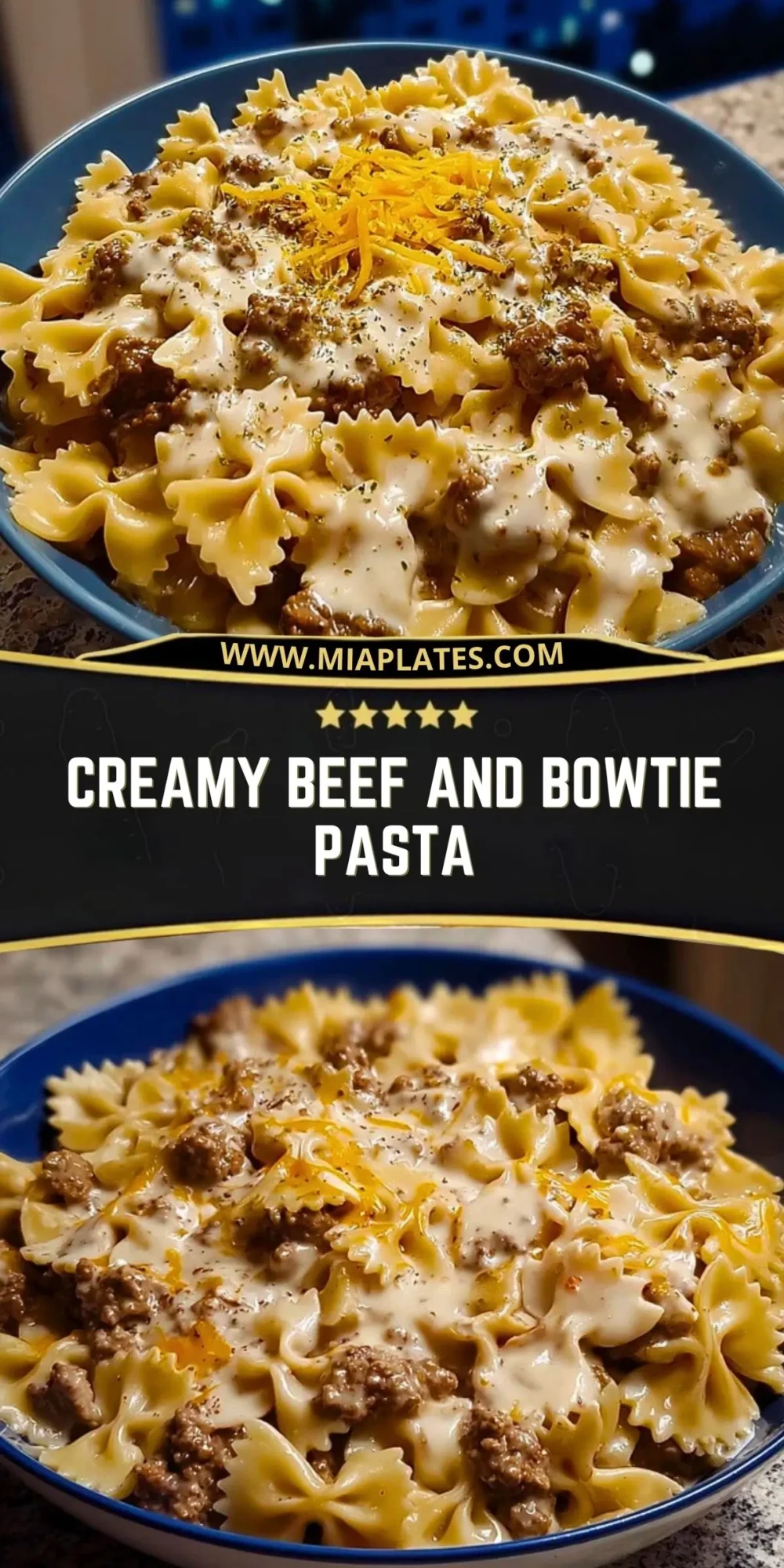Creamy Beef and Bowtie Pasta Pin 1
