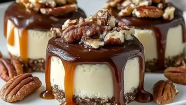 No Bake Turtle Mini Cheesecake
