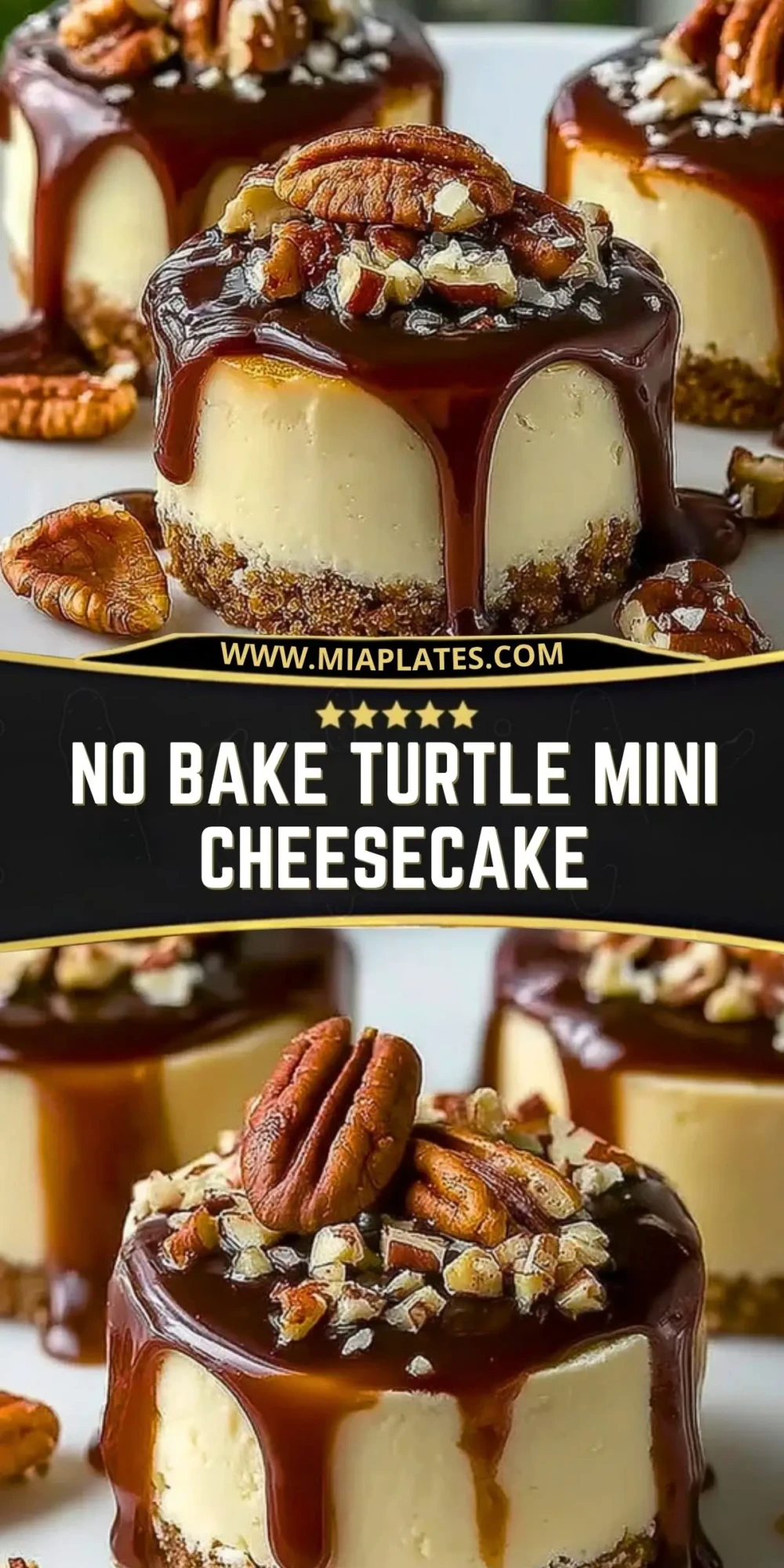 No Bake Turtle Mini Cheesecake Pin 1