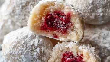 Raspberry-Filled Almond Snowball Cookies 1