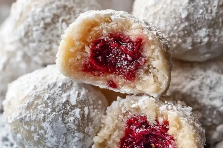 Raspberry-Filled Almond Snowball Cookies 1