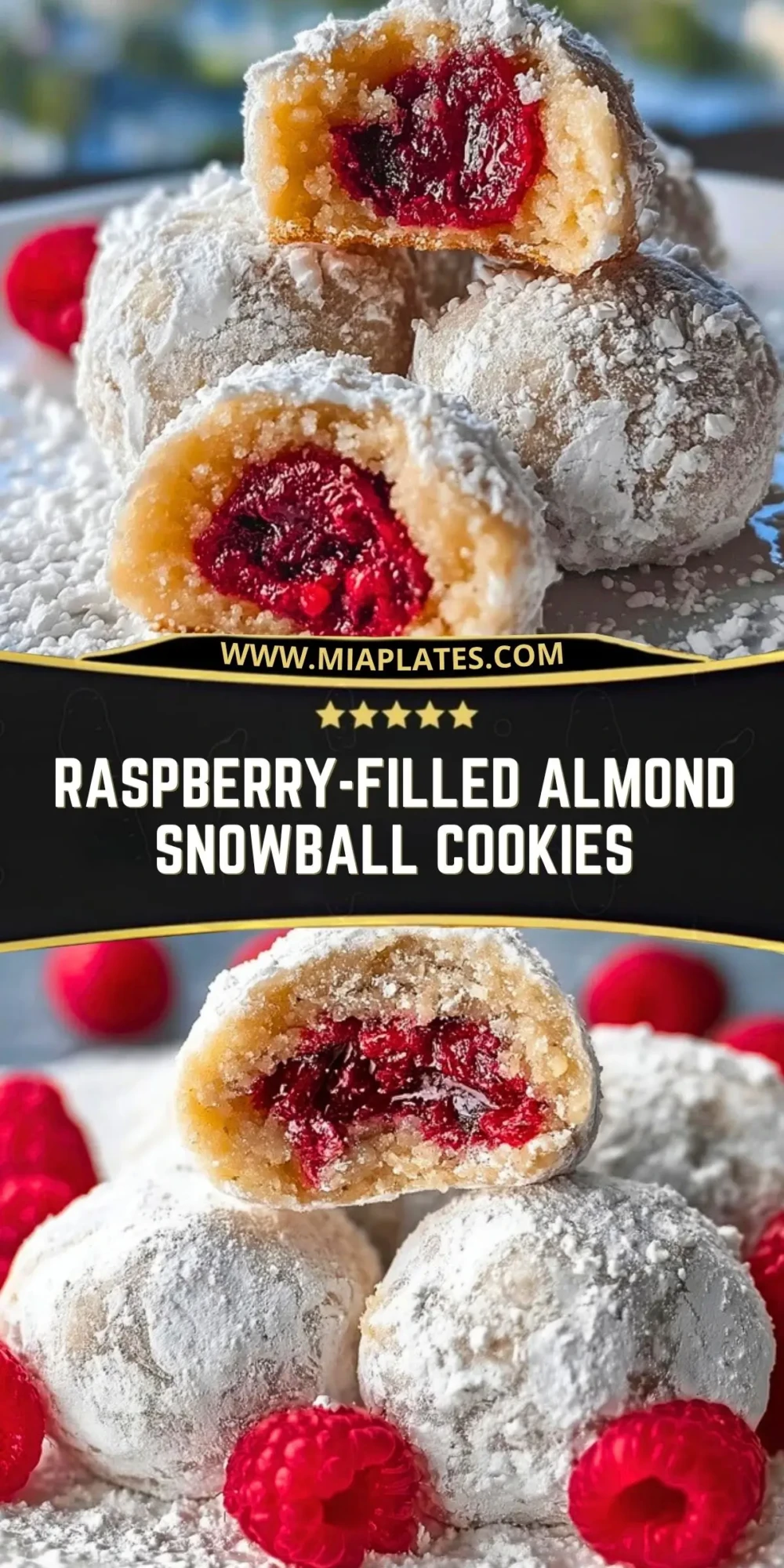 Raspberry-Filled Almond Snowball Cookies Pin 1