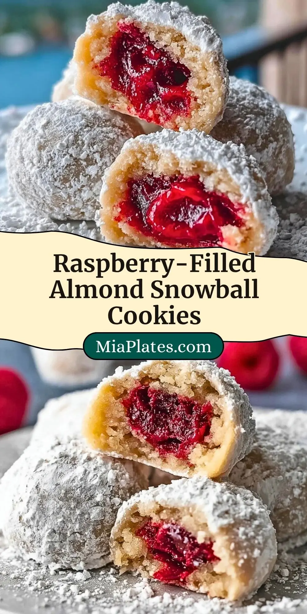 Raspberry-Filled Almond Snowball Cookies Pin 2