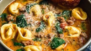 Sausage Tortellini Soup with Spinach & Fennel