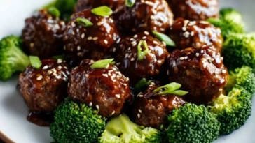 Sticky Mongolian Meatballs and Broccoli 1