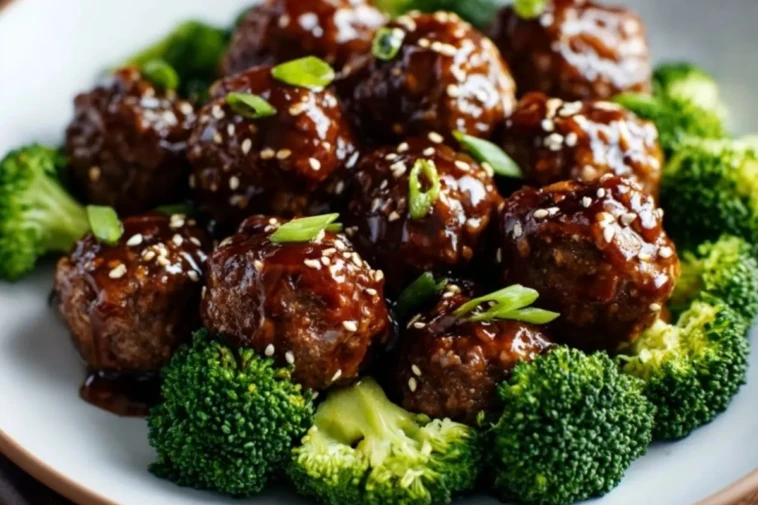Sticky Mongolian Meatballs and Broccoli 1