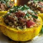 Stuffed Patty Pan Squash with Sausage and Rice 1