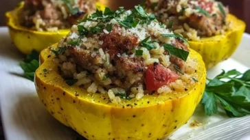 Stuffed Patty Pan Squash with Sausage and Rice 1