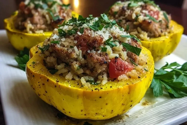 Stuffed Patty Pan Squash with Sausage and Rice 1